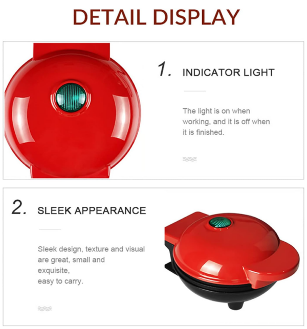 Miniaparatzavafle 9 - Mini aparat za vafleMALI I PRENOSIV : Dimenzije ovog aparata za pravljenje vafla su 16 x 12 x 10,5 cm, što ga čini malim i laganog težine od 580g. Stoga je lako prenosiv i ne zauzima puno prostora. Savršen je za stan, manju kuhinju ili studentski dom.