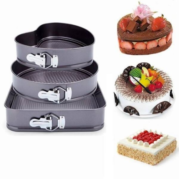 Set kalupa za kolace3 min 1 - Set od 3 kalupa za torte i kolače
Okrugli (prečnik – 26 cm), četvrtasti (prečnik 28cm) i u obliku srca (prečnik 24cm, visina 7 cm)
Obruč koji se skida
Može se peći u njima
Materijal: ugljenični čelik
Idealan poklon