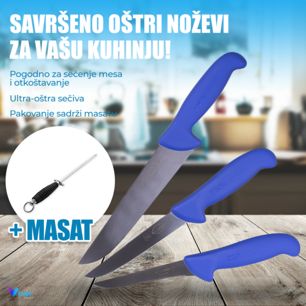 Set nozeva masat P1 - Set atraktivno dizajniranih kuhinjskih noževa sa reljefnom oštricom i keramičkim premazom. Vrlo oštra sečiva, sa kvalitetnim ergonomskim drškama.