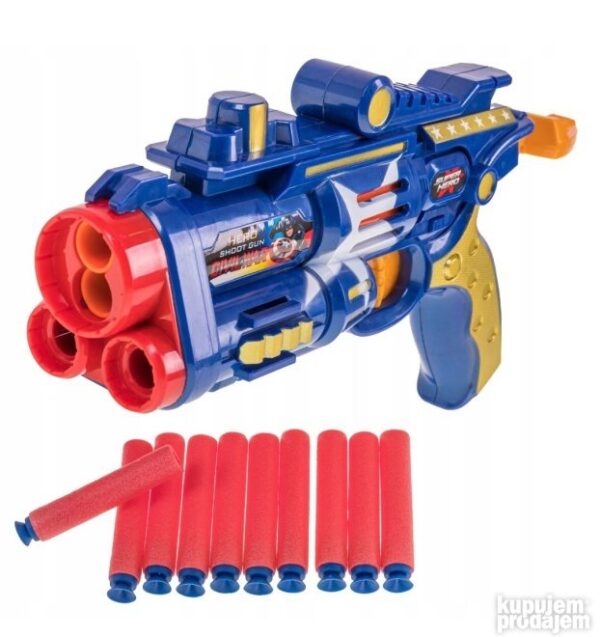 big 144518324 63835eb8eb0ff5 029558602704de88 dfe8 4 - Avengers blaster sa 2 konzerve mete okruglom metom naočarama i 10 mekih strelica pravi Herojski blaster u crveno-zlatnim bojama i sa znakovima Spajdermena. Super pištolj za decu koji koristi strelice od lake pene sa mekanim gumenim vrhom. U kompletu se nalazi i meta strele naočare i konzerve kompletna herojska oprema. Karakteristike seta: •Precizan pištolj sa ručnim punjenjem strelica sa dva mesta za strelice i dva rezervna mesta • 10 x penastih strelica • 1x meta • 2 x mete konzerve • veliki domet bacanja - do 10 m • pogodno uzrastu 6 + • Dimenzije pištolja: 27x22x7 cm • Dimenzije limenki su 8x 5 cm • Dimenzije pakovanja: 42 x 30 x 75 cm Dolazi u dve boje crvena i plava Spajdermen i Kapetan Amerika. Oprez: ne ciljajte u oči! </p>