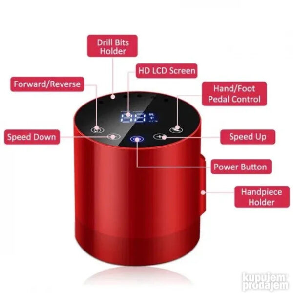 big 147372922 63dd5cebe7ab66 21569627bcaf53a3 62a5 4 - Parametar  Brend: IOKEFELLOV Model: BK-213 Sertifikat: CE FCC ROHS Brzina: 35000 RPM Tip utikača: EU utikač ili američki utikač Napon: 100V-120V 60Hz;   220V-240 50HZ;  odlika  【Upoznajte normalnu višenamjensku upotrebu i jednostavan „uradi sam“ manikir kod kuće】Ova mašina za bušenje noktiju je dovoljno moćna i glatka za nokte od prirodnog akrila nokte u prahu za gel lak kao i za uklanjanje mrtve kože zanoktica žuljeva.   Profesionalno za kućnu i salonsku upotrebu za rezbarenje graviranje glodanje brušenje oštrenje brušenje sečenje poliranje bušenje i savršeno za brušenje noktiju kućnih ljubimaca.  【LCD ekran】 Pametni LCD ekran na E-datoteci će jasno pokazati trenutnu brzinu rotacije i električnu energiju.   Takođe ima funkciju ekrana osetljivog na dodir potrebno je samo da dodirnete ekran da biste kontrolisali mašinu.   Podesiva brzina (0-35000 RPM) lako dodirom LCD ekrana kliknite na smer rotacije da biste lako promenili F-Forvard ili R-Reverse.   Idealan i za profesionalne tehničare u salonu i za početnike koji svoje putovanje lepote noktiju započinju kod kuće.  【Sa dizajnom držača burgija】Mašina sa rupom za skladištenje ručice i burgija za nokte može se staviti olovka za nokte i burgije.   Takođe dolazi sa nožnom pedalom možete kontrolisati mašinu nožnom pedalom kada su vam ruke zauzete.  【Nadograđeni ručnik】Ova bušilica za nokte ima karakteristike visoke preciznosti i velikog obrtnog momenta i zaista je postigla nizak nivo buke niske vibracije i nisku toplotu.   Ventilirani dizajn smanjuje temperaturu nasadnika.   Dolazi sa profesionalnim burgijama za nokte od 6 komada za zgodnu zamenu i radi sa svim vrstama burgija od 3/32 inča. Upoznajte svoj višestruki manikir za koji je potrebno čak i jednostavno uklanjanje zanoktice ili podrezivanje.