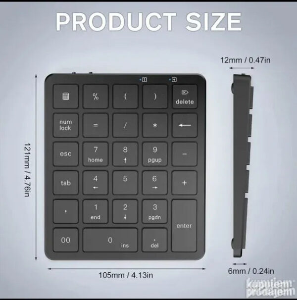 big 151714494 645e83853190d8 401053175d47136f 248d 4 - Numericka tastatura
Bezicna numericka tastatura. Napravljen od visokokvalitetnog ABS materijala koji je odličan za udobnost nošenja i preciznu kontrolu dobru elastičnost brz odziv i smanjenje buke pritiska. TIHI MEKAN DODIR: Integrisani ergonomski nagib nudi dodatnu udobnost i smanjuje stres.  Ovo je idealno za one koji rade na proračunskim tabelama računovodstvenim datotekama ili finansijskim aplikacijama. BEŽIČNE VEZE: Numerička tastatura radi sa 24 GHz radio tehnologijom plug and plai.  Možete jednostavno povezati prijemnik na USB port.  Nisu potrebni upravljački programi uređaja nema kašnjenja i ispadanja brz prenos podataka. Na zadnjoj strani numeričke tastature nalaze se četiri protuklizne prostirke kako ne bi klizile po vašem stolu tokom upotrebe.  Ovu čvrstu numeričku tablicu lako je poneti sa sobom tako da možete bezbedno i brzo raditi - gde god i gde god. Bežična numerička tastatura radi sa računarima prenosnim računarima i stonim računarima sa sistemima Vindovs 2000 / KSP / Vista / 7/8/10.