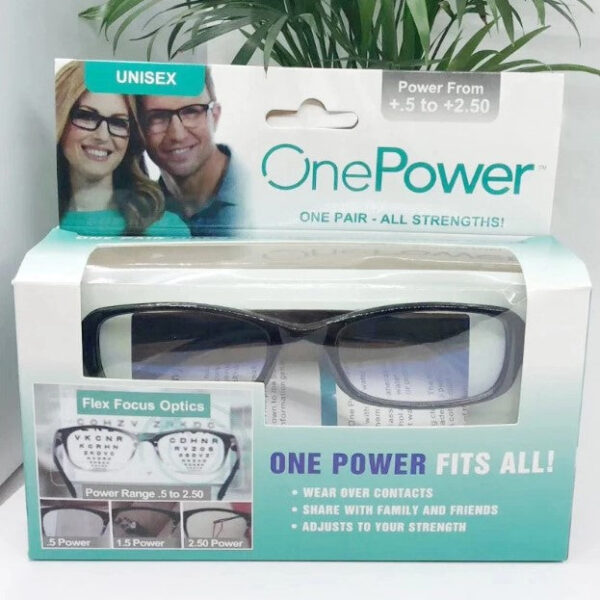 one power naocare 1 - Stavite sve u jasan fokus. Sada možete nositi samo jedan par naočara za čitanje za sve vaše potrebe One Power® naočare prilagođavaju se različitim dioptrijama koje su vam potrebne bez promene naočara Nema potrebe za više parova naočara za različite zadatke. Sada možete čitati sitnu štampu na lekovima koji se izdaju na recept ili čitati sa ekrana računara s malo veće razdaljine istim naočarama Ispravlja od uvećanja od + 0.5 do + 2.5 Podelite isti par naočara sa nekim. Ako vam je potrebno 2X uvećanje i vaš suprug/supruga treba 1X, sada možete koristiti iste naočare i jasno videti Izvrstne kako za žene tako i za muškarce. Mogu se nositi i preko sočiva.