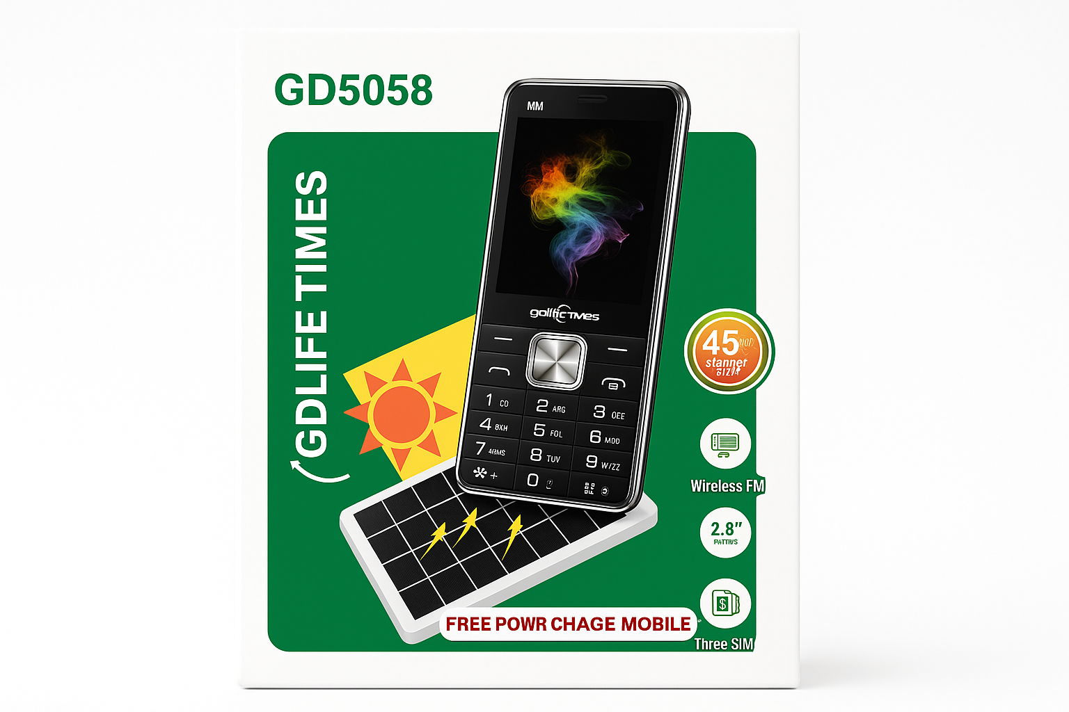 GDLIFE TIMES Mobilni Telefon GD5058 - Solarno Punjenje i Tri SIM Kartice - Image 3